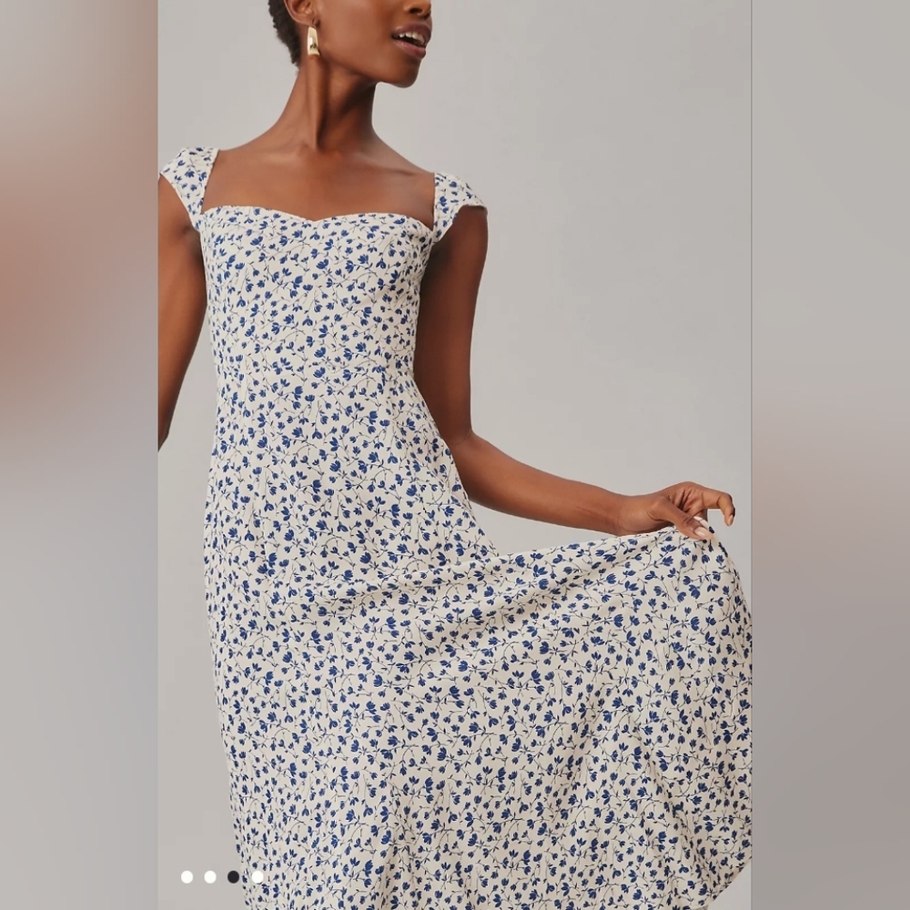 Reformation Bryson Midi Dress Floral Blue and White Dress